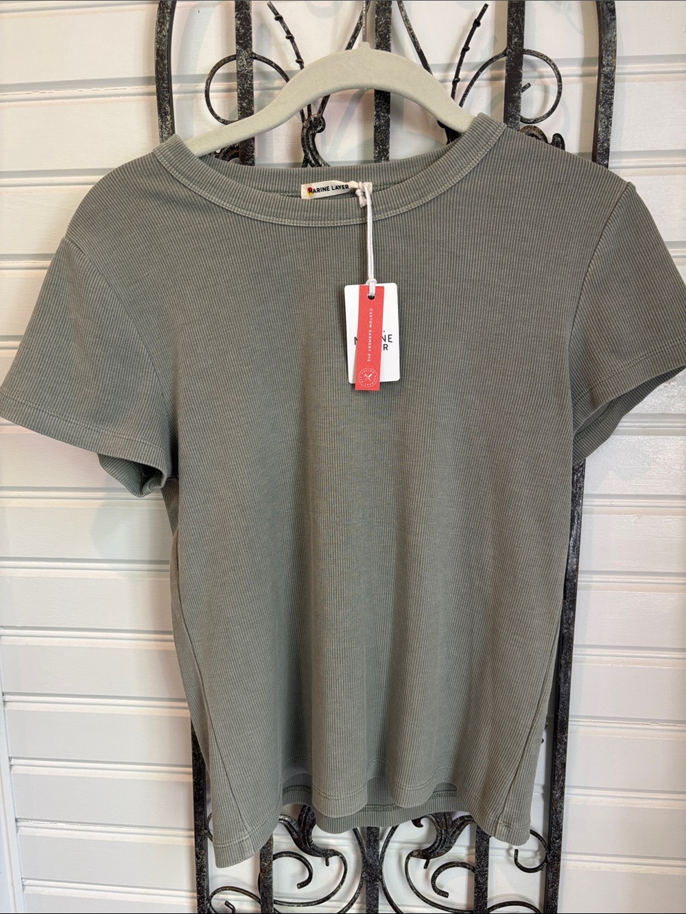 Marine Layer Lexi Rib Sun-In Crew Tee Faded Olive Green